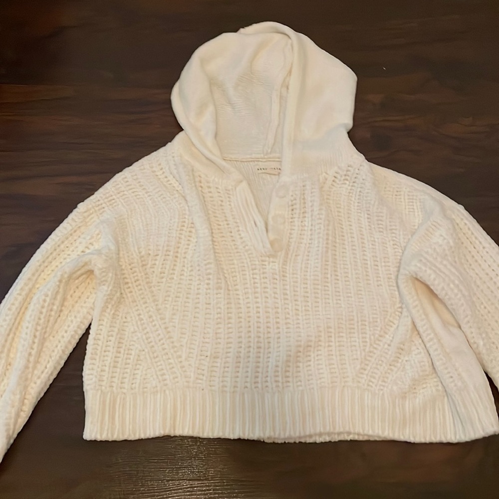 Small White Warm/ Fuzzy Half Button Up Sweater